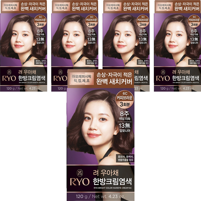 려 우아채 멋내기 새치크림, 6C 커피브라운, 5개