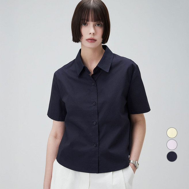 ELLEPARIS 여성용 컴팩트 코튼 루즈핏 세미 크롭 셔츠