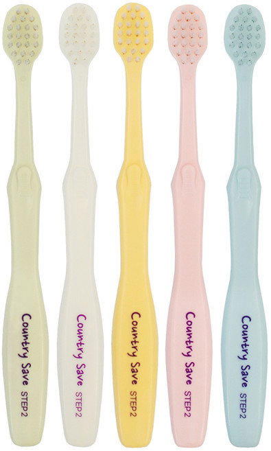 컨트리세이브 유아용 친환경 칫솔 2단계 4세~12세 5종 세트, 1세트, 화이트, 핑크, 옐로우, 그린, 블루, 5개입