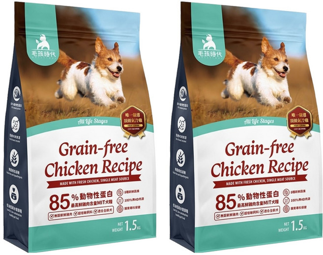 PetsTimes 毛孩時代 85% 無穀全犬糧 腸胃, 雞肉, 1.5kg, 2袋