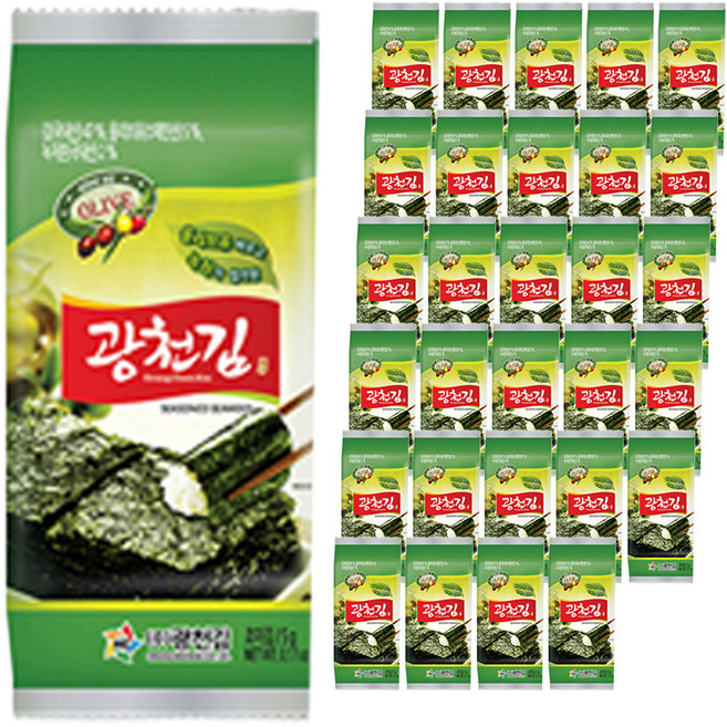 광천김 올리브유 바르고 녹차가 첨가된 녹차김, 5g, 48개