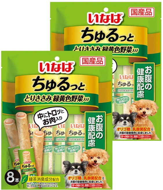 INABA 汪啾嚕肉泥捲心條 犬用 腸胃保健配方, 雞肉 + 綜合蔬菜, 2袋