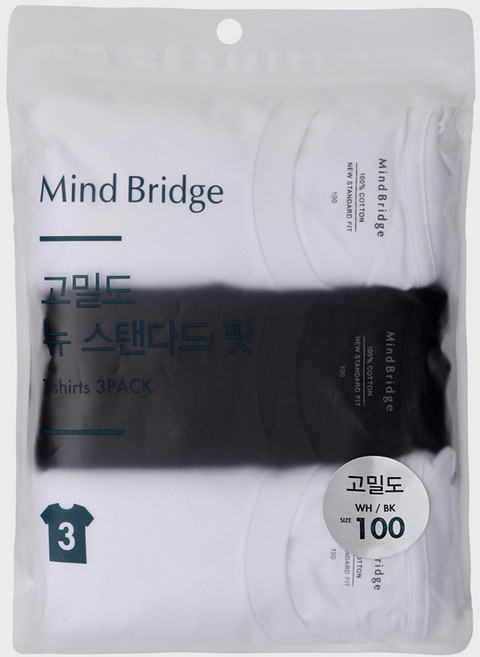 마인드브릿지 남녀공용 통기성 고밀도 20수 순면 기본 반팔티 티셔츠 3팩 MATS0101