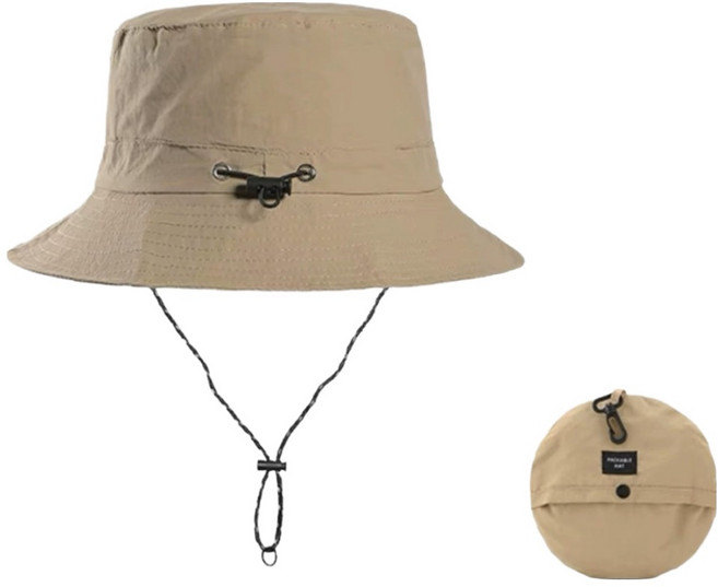 유메모아 접이식 버킷햇 포켓벙거지, 베이지카키