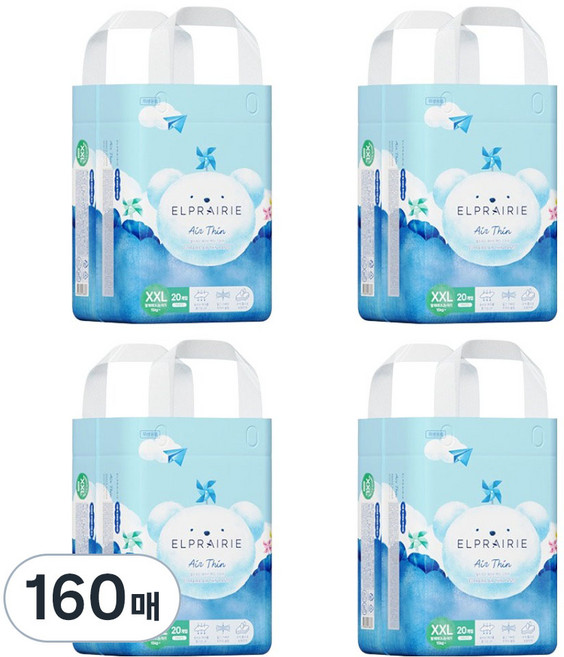 엘프레리 에어씬 팬티형 기저귀, 160매, 점보형(2XL)