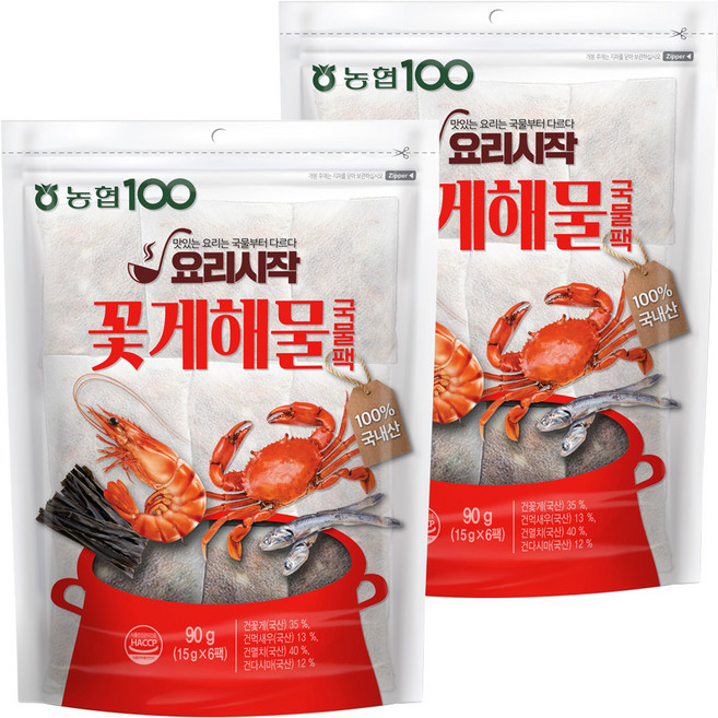 농협100 꽃게해물 국물팩, 90g, 2개