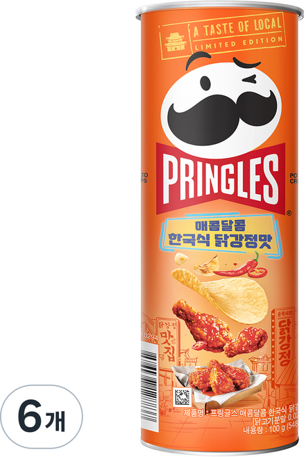 프링글스 매콤달콤 한국식 닭강정맛, 100g, 6개