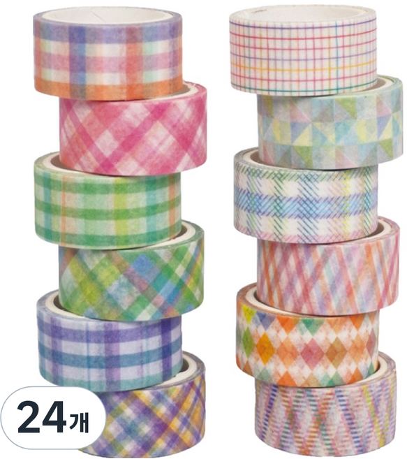 프레임키 사각형 스트라이프 패턴 마스킹테이프 데코용 15mm x 3m, 혼합색상, 24개