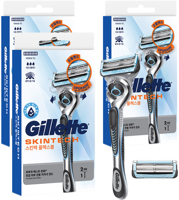질레트 정품 스킨텍 매뉴얼 면도기 핸들 + 여분날 2p, 3세트