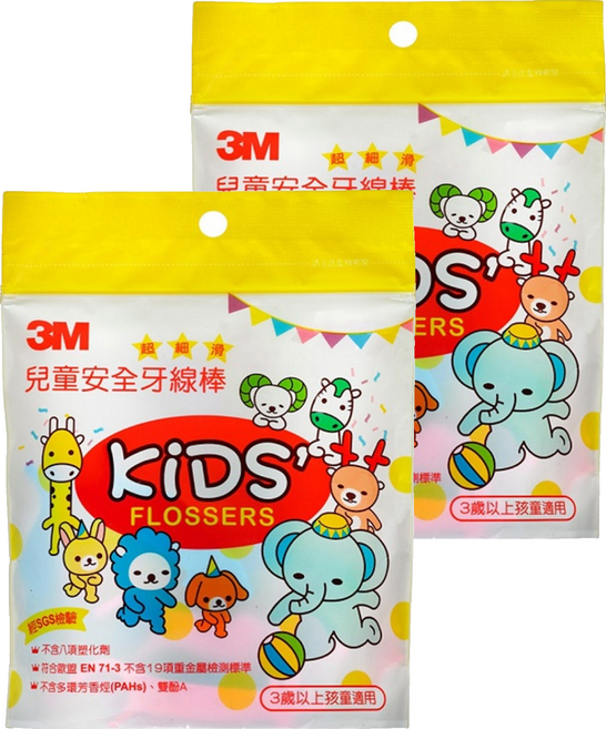 3M 兒童安全牙線棒 超細滑 3歲以上, 5cm, 38支, 2包
