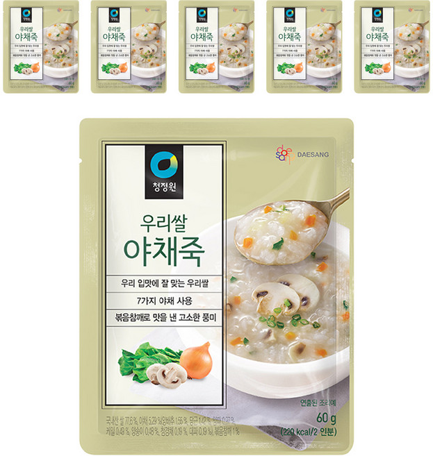 청정원 우리쌀 야채죽, 6개, 60g