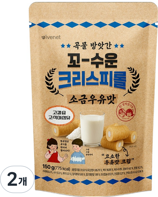 韓國 ivenet 香脆米餅 鹽味牛奶, 2個, 150g