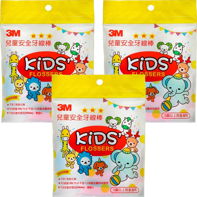 3M 兒童安全牙線棒 超細滑 3歲以上, 3包, 38支