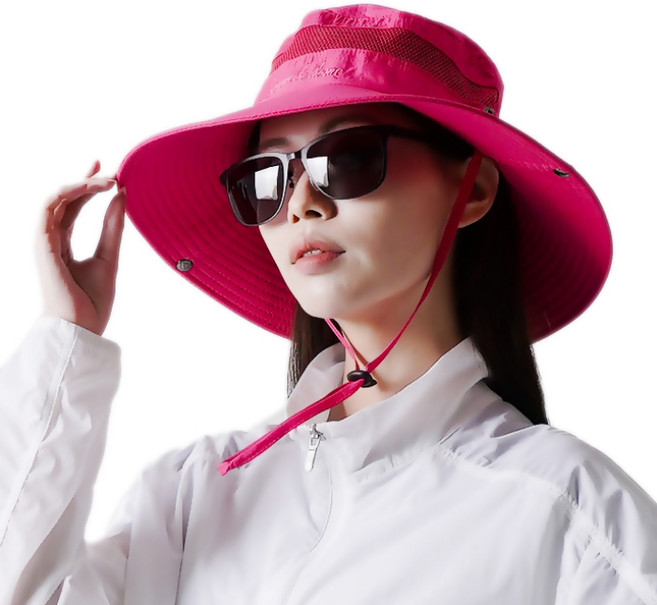 LouisBeHome 男女通用登山帽 輕量透氣狩獵寬簷帽, 紅色