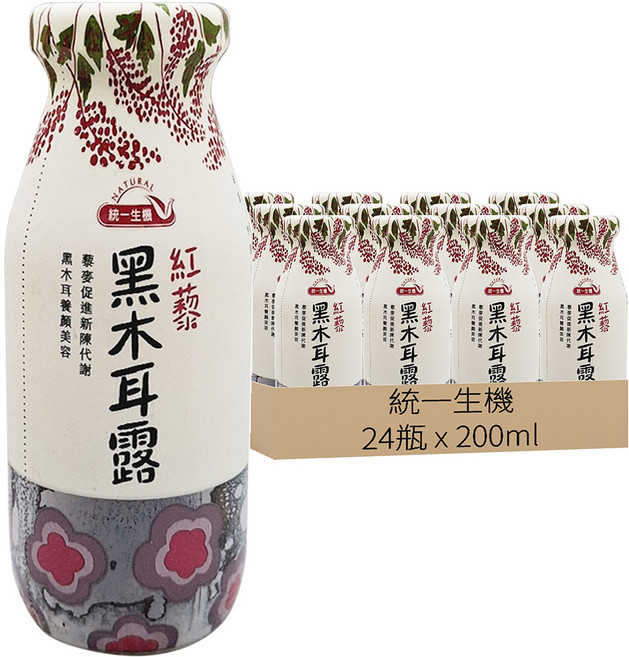 統一生機 紅藜黑木耳露, 200ml, 24瓶