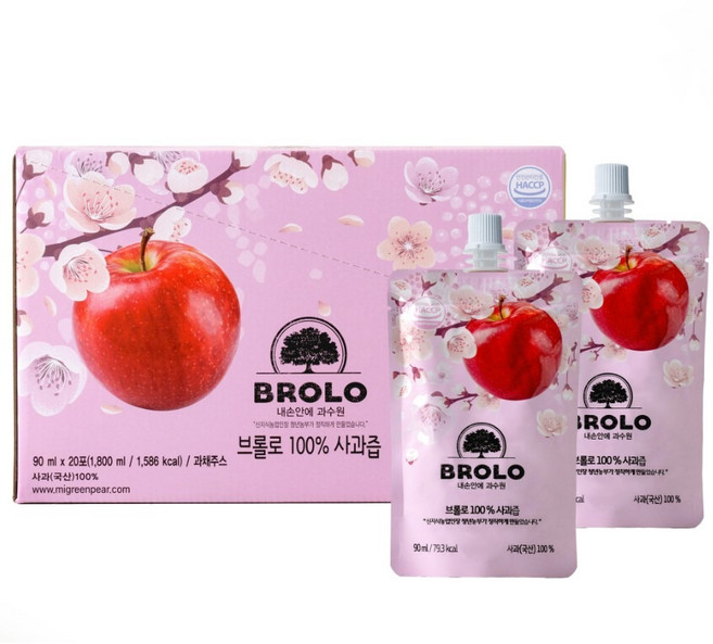 브롤로 100% 사과즙 스파우트형, 90ml, 20개