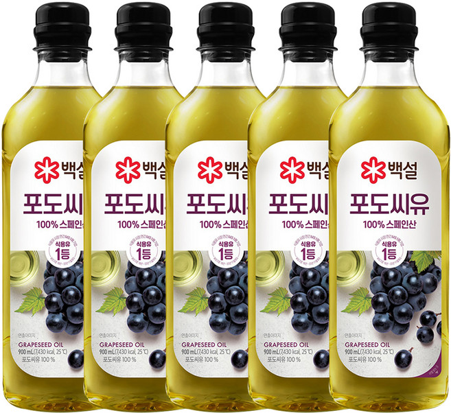 백설 포도씨유, 900ml, 5개