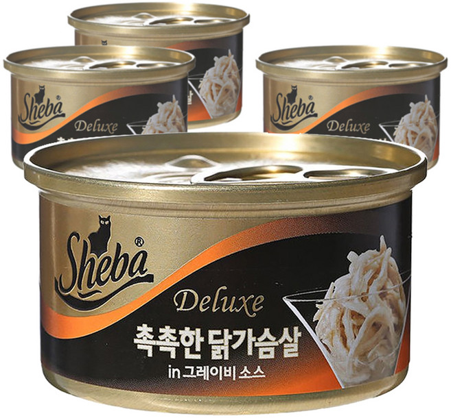 쉬바 고양이 간식캔, 혼합맛(촉촉한 닭가슴살/그레이비 소스), 85g, 4개