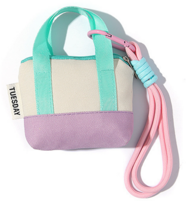 모아모어 토트 미니 파우치 이어폰 립밤 케이스 키링 동전지갑, 아이보리, 1개