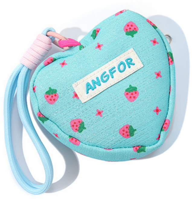 모아모어 딸기 미니 파우치 이어폰 립밤 케이스 키링 동전지갑, 블루, 1개