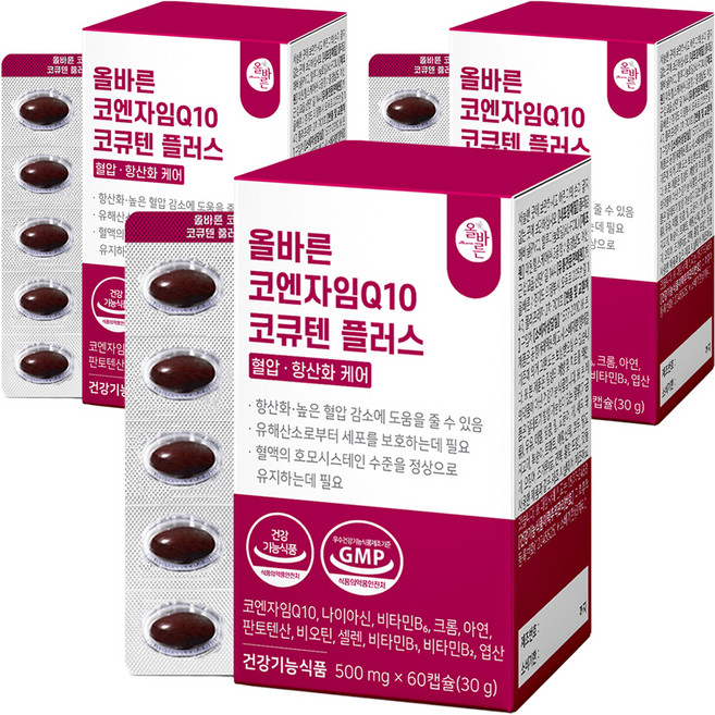 올바른건강식품 코엔자임Q10 코큐텐 플러스, 60정, 3개