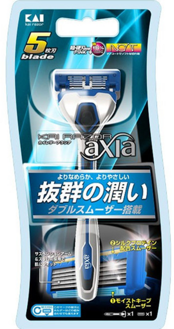 KAI 貝印 razor axia 潤滑刮鬍刀 5刀刃 AX-1SE4, 1刀架 + 1替刃 = 1支, 1個