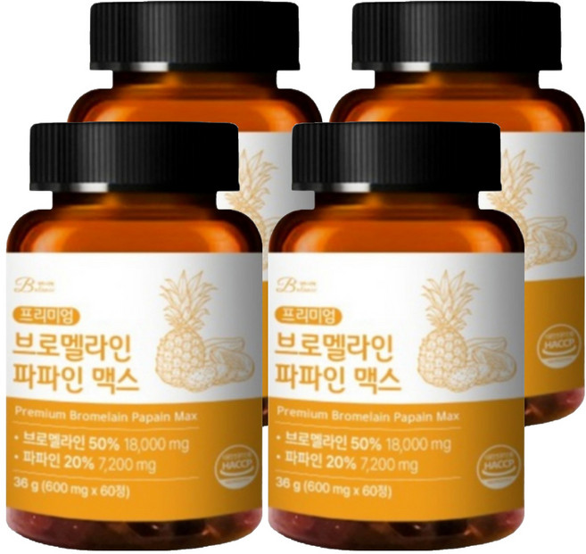 밸런스궁합 브로멜라인 파파인 맥스 파인애플 36g, 60정, 4개