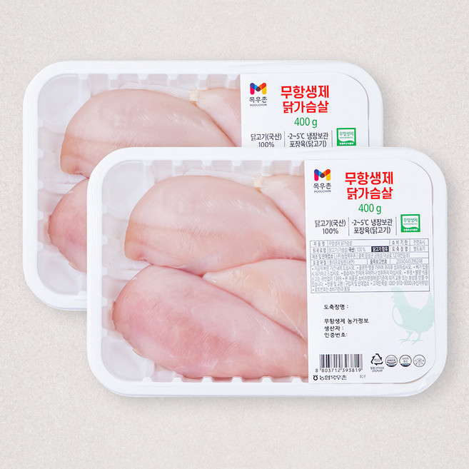 목우촌 무항생제 인증 닭가슴살 (냉장), 400g, 2개