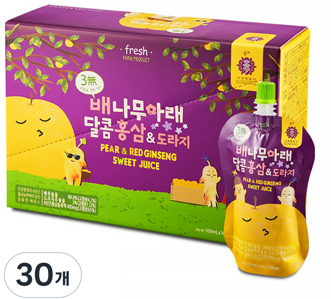 김정환홍삼 배나무아래 달콤홍삼&도라지 홍삼음료, 100ml, 30개