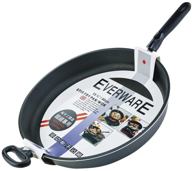 EVERWARE 手工鑄造 鐵鏟專用不沾平底鍋 單把 EW-40S 黑色, 40cm, 1個