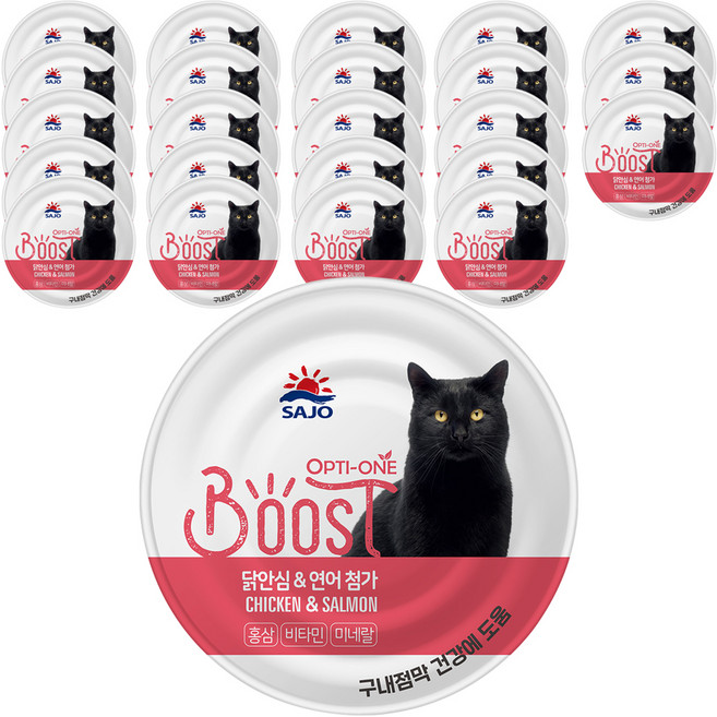 사조옵티원 고양이 부스트 간식캔, 혼합맛(닭안심/연어), 160g, 24개