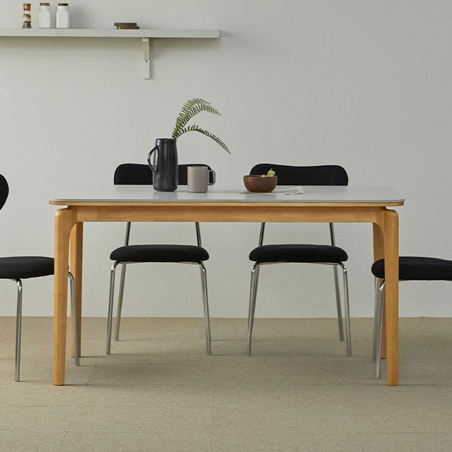 파로마 리샤르 세라믹 원목식탁 1400 + 의자4p 세트 4인용 방문설치, 내추럴(프레임), 내추럴화이트(상판), 블랙(의자), 일반의자 4