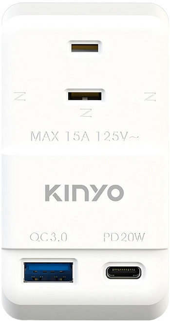 Kinyo USB智慧快充小壁插充電頭 20W NDRD-232, 8cm, 白色, 1個