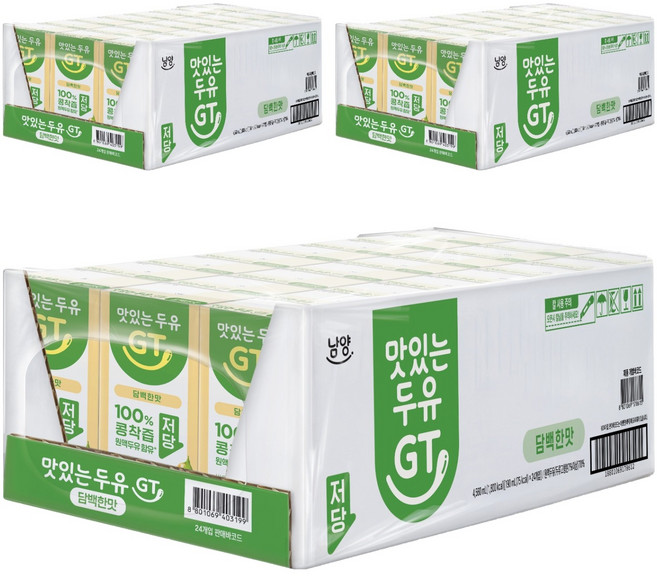 맛있는두유GT 담백한맛 저당, 190ml, 72개