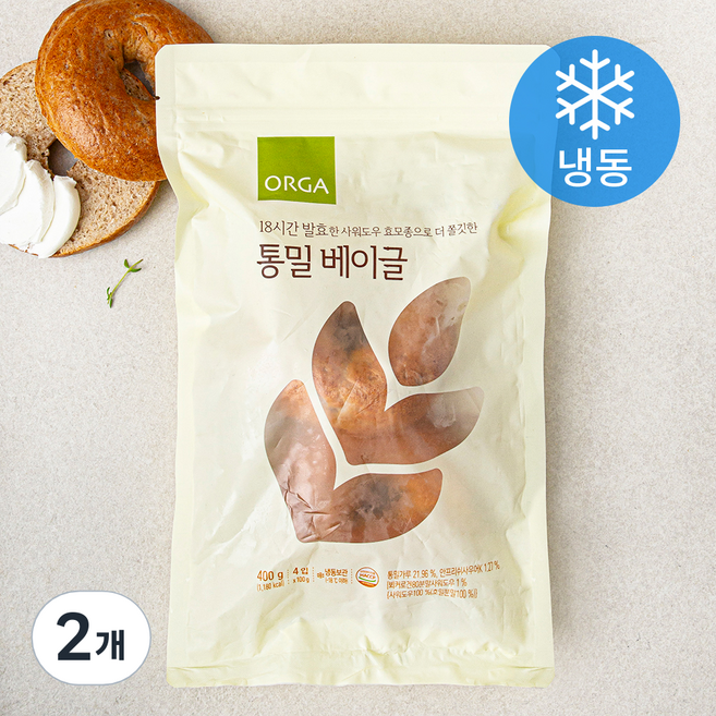 올가홀푸드 통밀 베이글 4입 (냉동), 400g, 2개