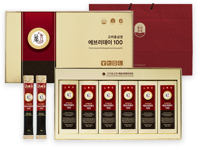 풍년보감 6년근 고려홍삼정 에브리데이100 60포 세트 + 쇼핑백, 900g, 1세트