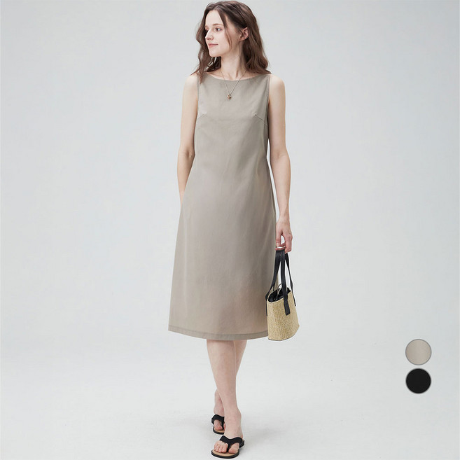 ELLEPARIS 여성용 스트레치 우븐 보트넥 나시 원피스