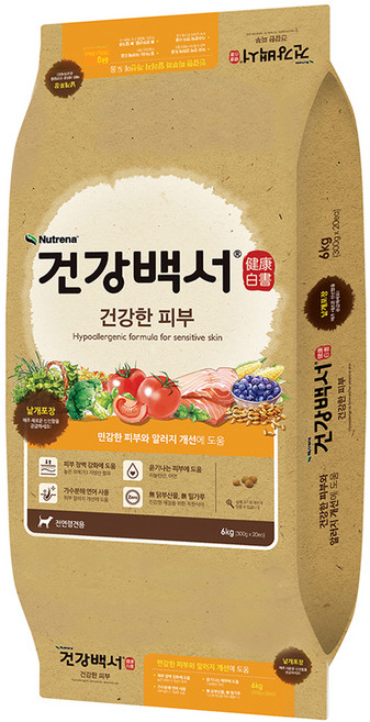 뉴트리나건강백서 강아지 건강한 피부 기능성 사료, 피부/피모, 6kg, 1개
