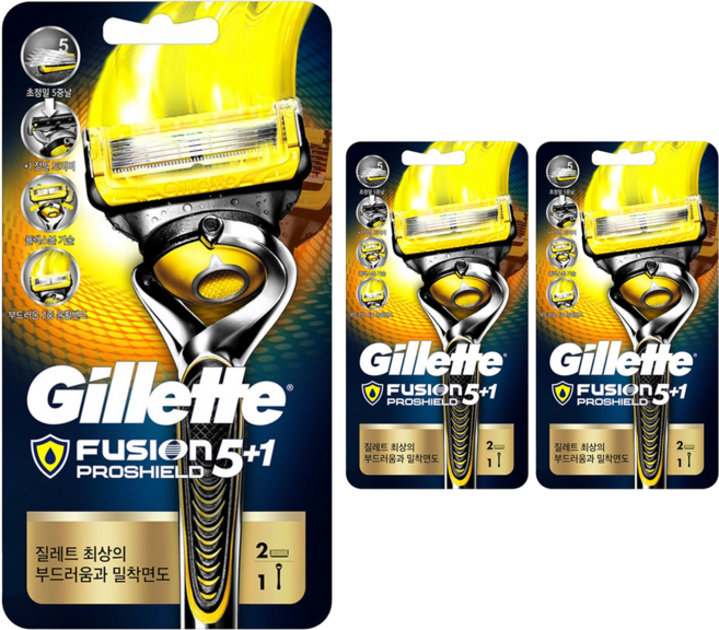 질레트 프로쉴드 옐로우 면도기+여분날, 3세트