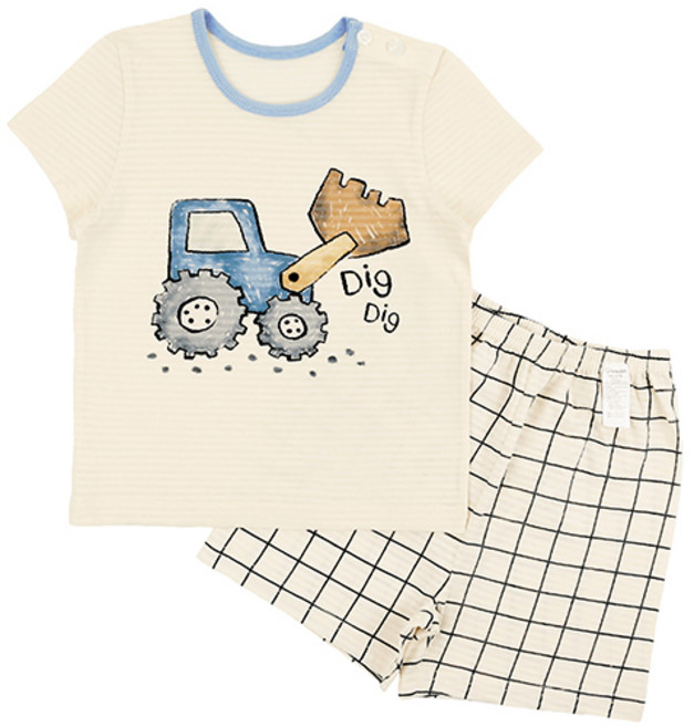 Maykids 童款緹花2件式5分袖套裝 堆土機格紋款