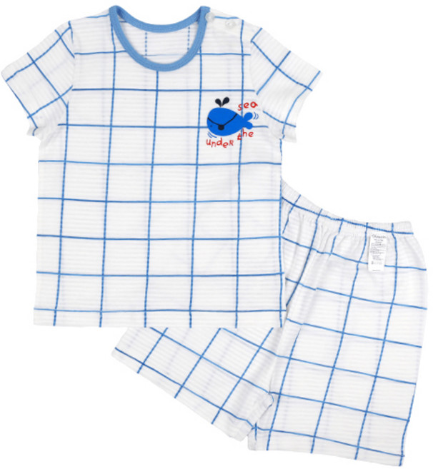 Maykids 男童款鯨魚格子短袖短褲居家服套裝