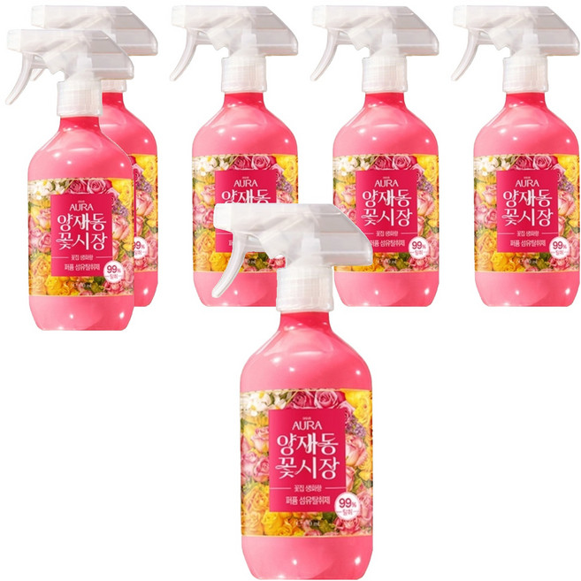 아우라 퍼퓸 섬유탈취제 생화향 양재동꽃시장, 6개, 490ml