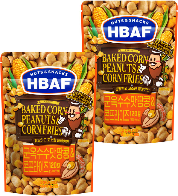 바프 군옥수수맛 땅콩 앤 콘프라이즈 가미땅콩, 120g, 2개