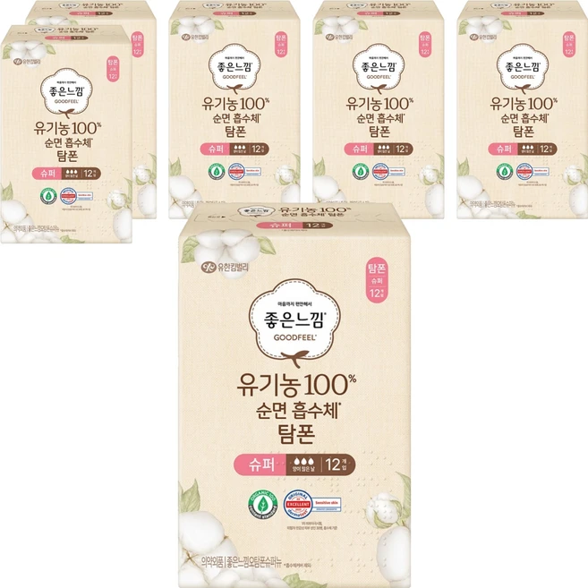 좋은느낌 유기농 순면 탐폰, 슈퍼, 12개입, 6개 - 쿠팡