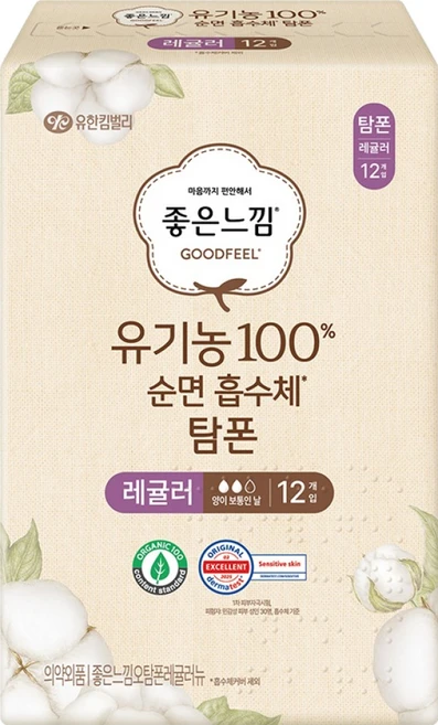 좋은느낌 유기농 순면 탐폰, 레귤러, 12개입, 1개 - 쿠팡
