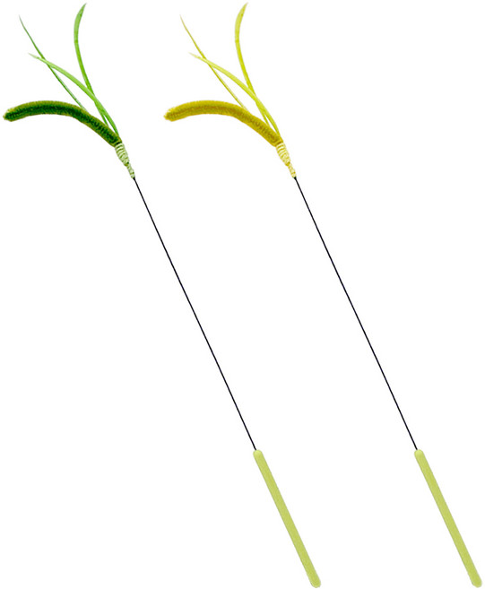 둥둥펫 고양이 롱롱 강아지풀 장난감 2종 세트, 그린 + 옐로우, 1세트