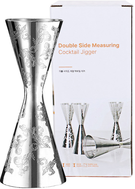 칼딘 홈텐딩 눈금형 더블 사이드 계량 칵테일 지거 30ml 60ml, 실버리프, 1개