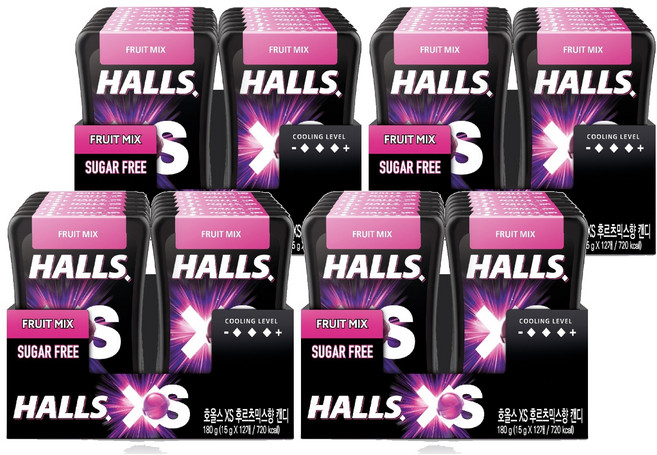 HALLS XS無糖迷你薄荷糖 綜合水果口味, 180g, 4組