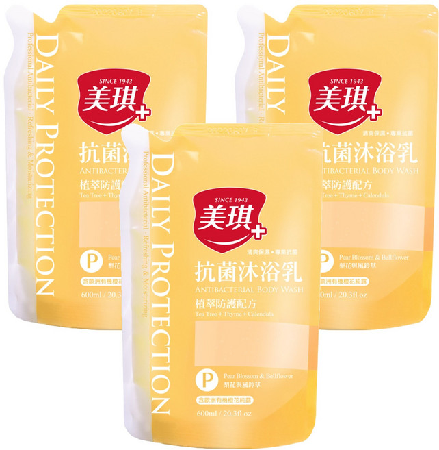 美琪 抗菌沐浴乳 梨花與風鈴草 補充包, 600ml, 3包