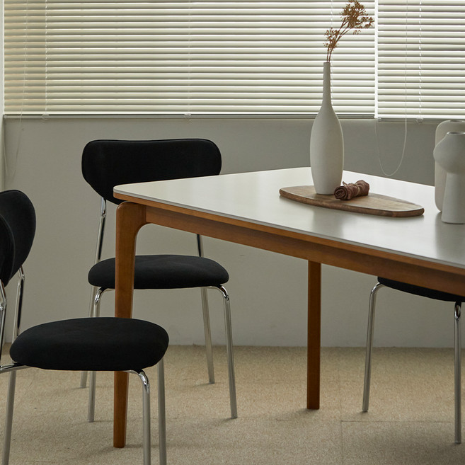 파로마 리샤르 세라믹 원목식탁 1800 + 의자6p 세트 6인용 방문설치, 월넛(프레임), 월넛베이지(상판), 블랙(의자)